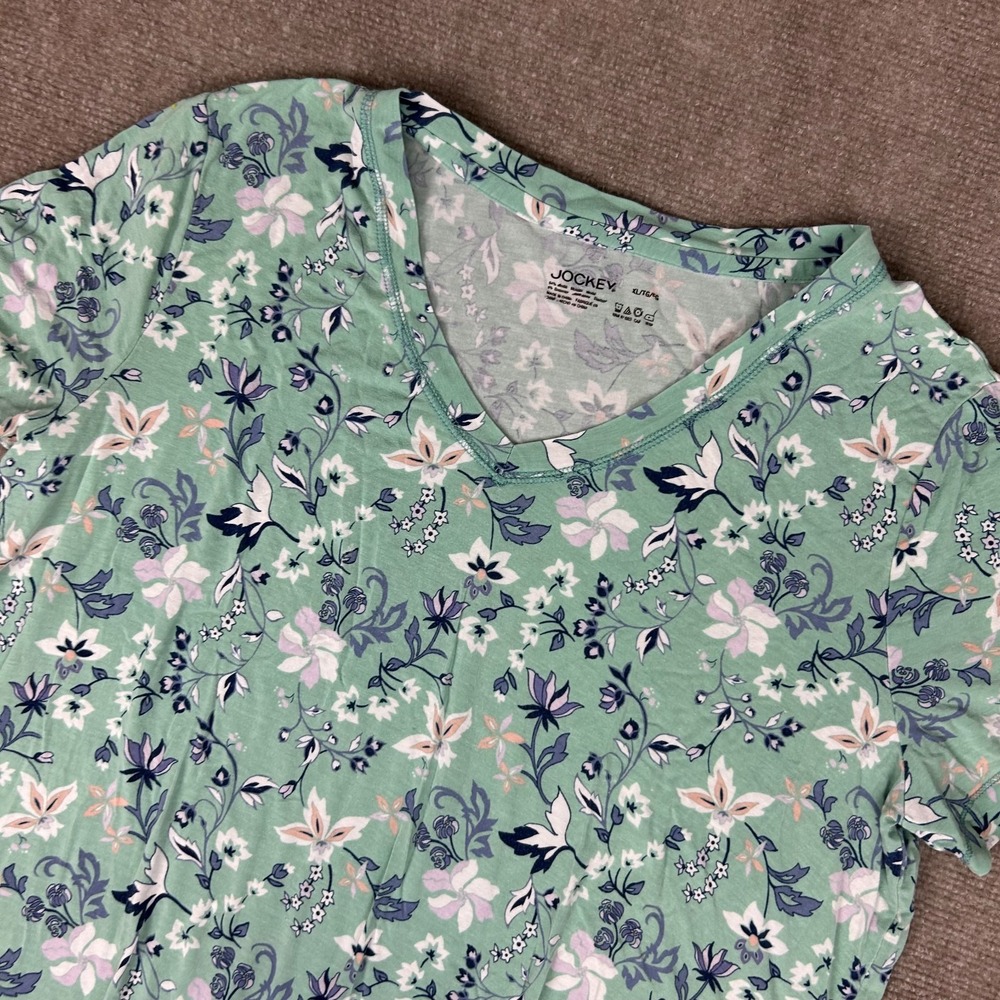 Jockey Sleep Shirt Womens XL Sage Green Floral Eco Stretch Relaxed Fit V Neck